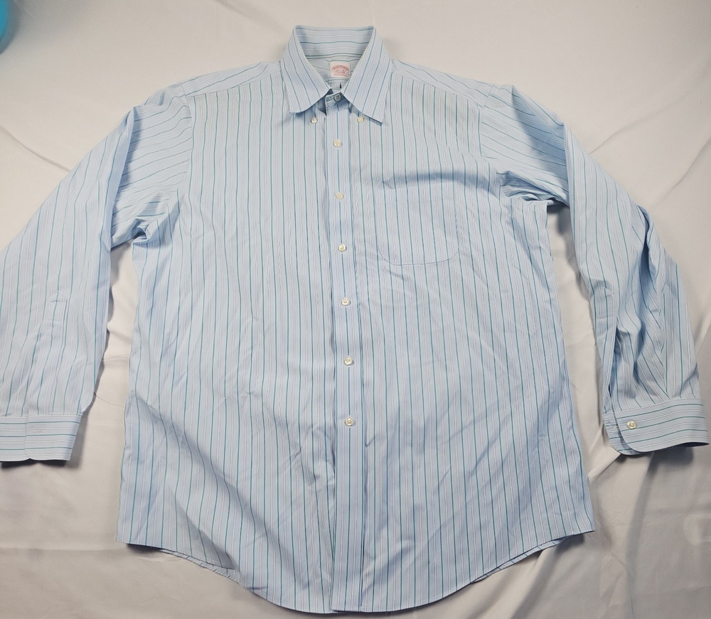 Blue Green Striped Mens Supima Cotton Dress Shirt 16.5-35 by Brooks Brothers